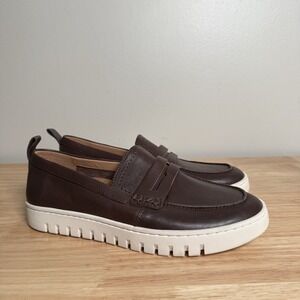 Vionic Brown Leather Penny Loafers with White Platform Sole